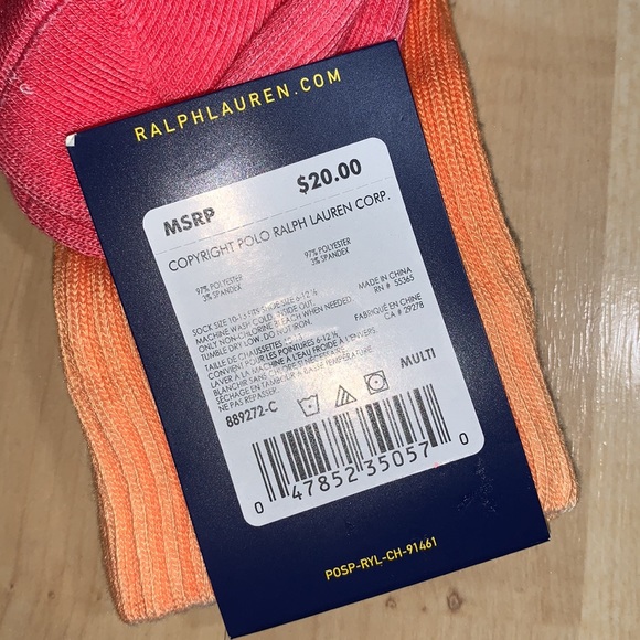 POLO RALPH LAUREN Ombre Neon Large Pony Crew Socks - Picture 4 of 6